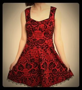 AHS beautiful red and black flocked dress